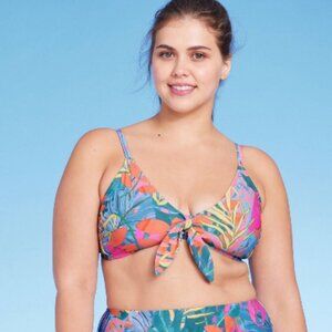 Women's Abstract Tropical Print Tie-Front Bikini Top - Kona Sol